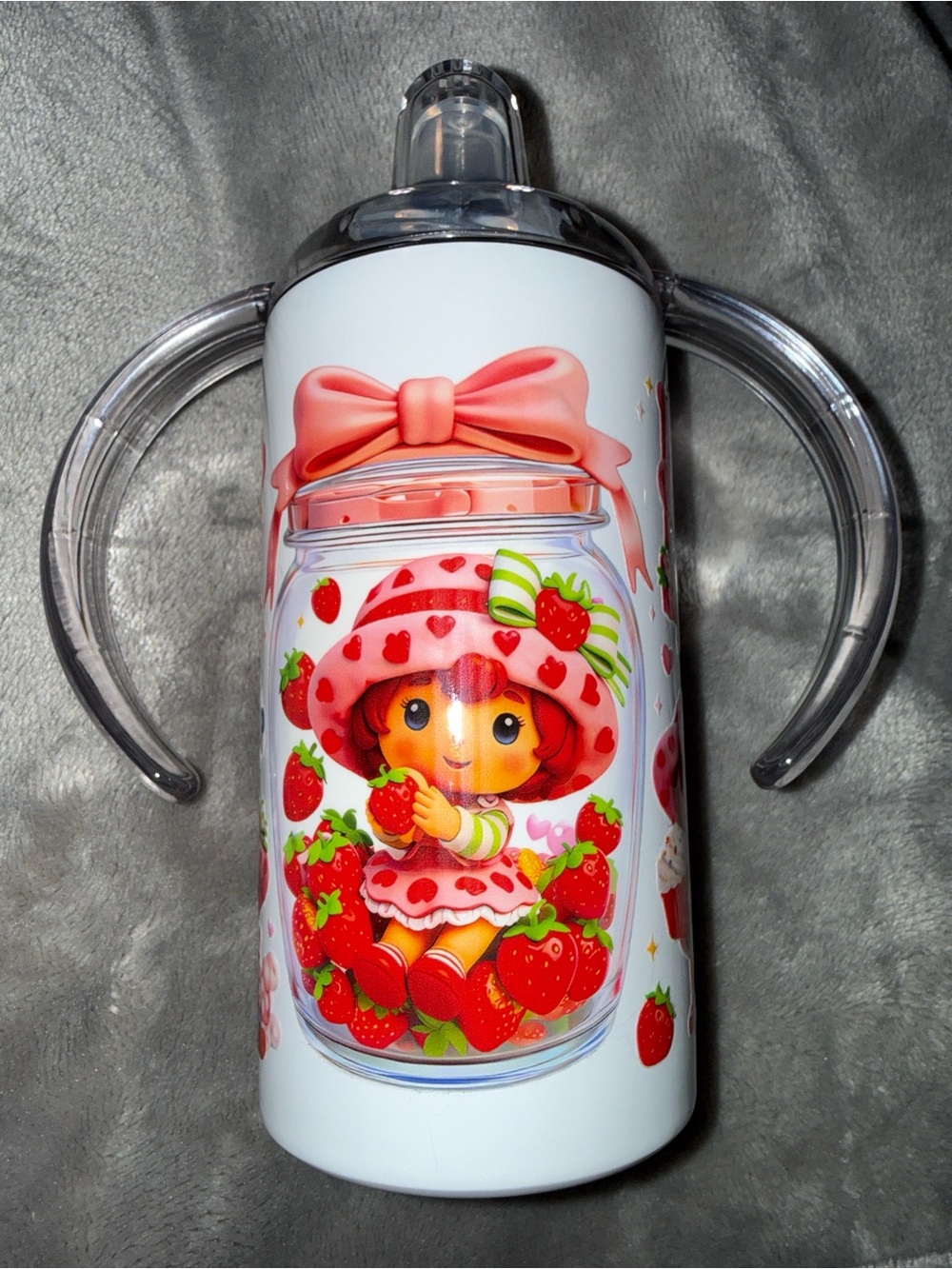 Strawberry Shortcake Themed Kids Sippy Tumbler - Pink & Red Accents - Picture 5 of 5